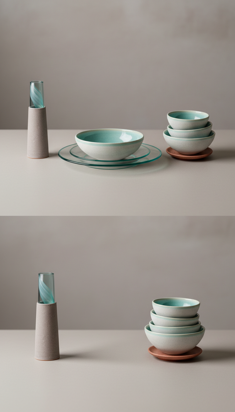 Ceramic and Glass Tableware With Teal Accents